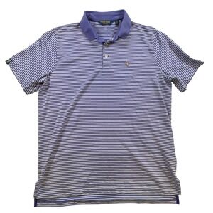Polo Golf Ralph Lauren Mens Striped Polo Shirt blue White Wicking Size L